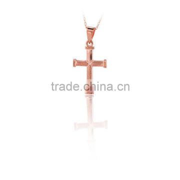 14K Solid Tri Color Gold Simple Cross Trend Charm Pendant Religion Necklace