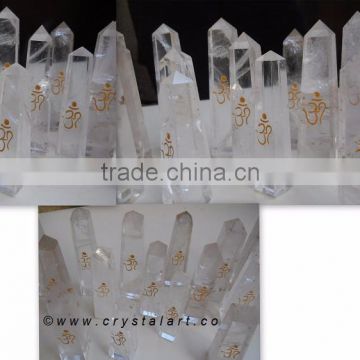 CRYSTAL QUARTZ OM SYMBOL FOUR SIDE TOWER POINTS