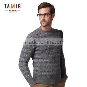 Knitting Checked Winter Men Cashmere Sweater, Warm Winter Cashmere Sweater