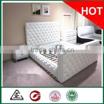 13073 soft white leather bed with button headboard/latest bonded leather bed designs