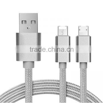 Newest high quality 2 in 1 micro usb charging mobile data cable