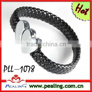 Leather weaving bangle with double heart clasp 2013 Wholesale