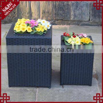 2-pc Square Shape Planter Box Plastic Rattan Big Outdoor Garden Flower Pot photo-2
