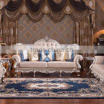 Classic European Style Living Room Solid Wood Magnolia Flower Hand Carving Genuine Leather Sofa Set photo-5