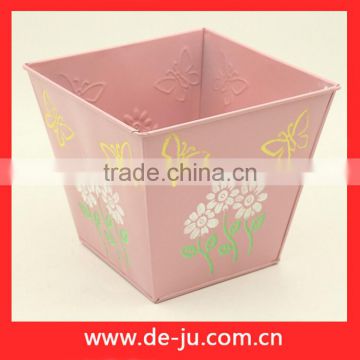 Pink Square Planter Customized Metal Flower Pot