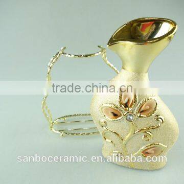 High Quanlity Electroplated Gold Ceramic Vase for Wholesale With Iron Stand photo-3