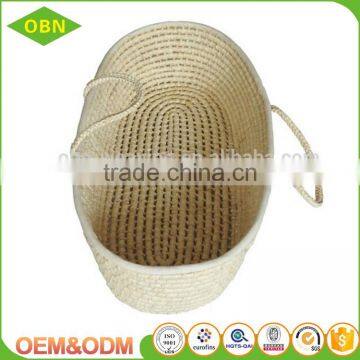 High-end Customized Corn Husk Straw Baby Mose Basket With Braided Handles photo-3
