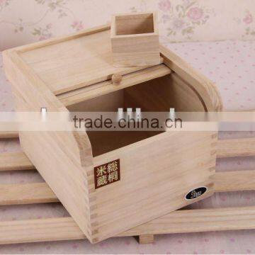 Top grade unfinished natural wooden rice storage bin