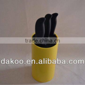 3 Pieces Black PP+TPR Handle Zirconia Ceramic Knife With Yellow Holder