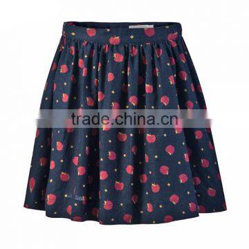 2015 New Fashion Apple Printed Back Button Petite Pleated Flippy SKirt photo-2