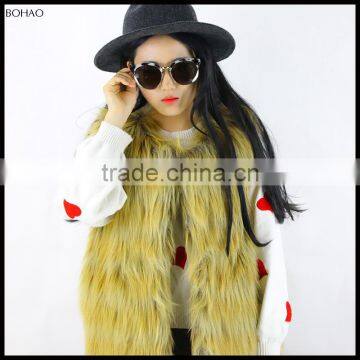 New Style Long Yellow Fur Fashion Wholesale Faux Fur Girls Vest