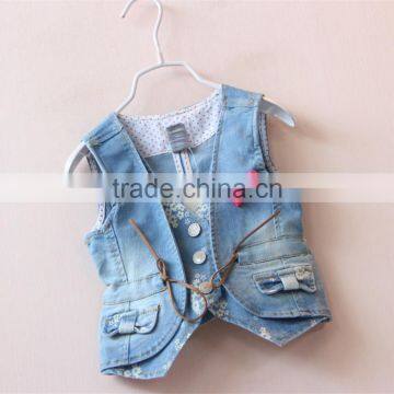 New Arrival 2016 Super and Lovely Pink Bowknot Printing Denim Vest photo-2
