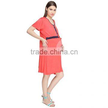 OEM Red Cotton Maternity Sleepwear Dresses Cheap Maternity Sleepwear photo-2