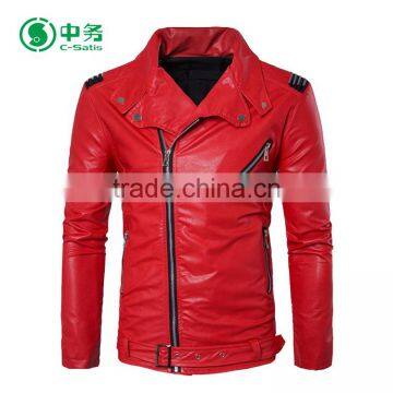 Fashion Style Multi Zippers Windproof Mens White / Red / Black Punk Leather Jacket for Sale photo-3