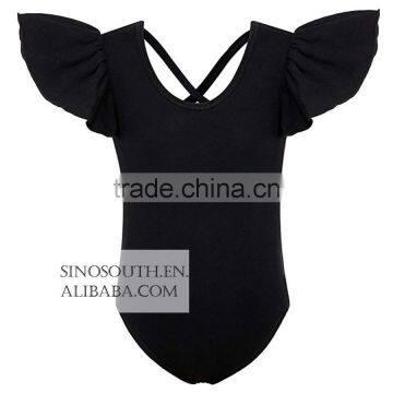 Girls' Dance Gymnastic Leotards Solid Color Ruffle Kids Flutter Sleeve Leotard photo-4