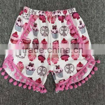 Hot Sale Summer Baby Cake Prints Usual Little Shorts Girls Pompom Shorts In Stock Wholesales