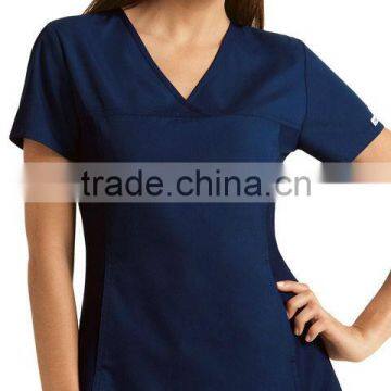 Navy Poly/Cotton V-neck Medical Scrub Top