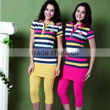 Women polo collar pajamas set 2pcs yarn dyed striped pajamas for summer