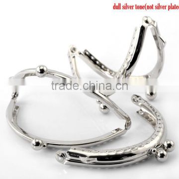 2Pc Silver Tone Bead Purse Bag Metal Frame Kiss Clasp Lock Handle 8.5x6cm(3 3/8"x2 3/8"),Newest