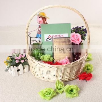 Hot Sale Universal Large White Wicker Handmade Round Hamper With Handle Flowers Fruits Bread Picnic Gift Storage Basket