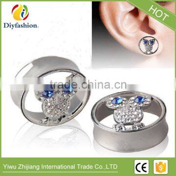 New Hot Owl Stainless Steel Diamond Pierced Ear Plug