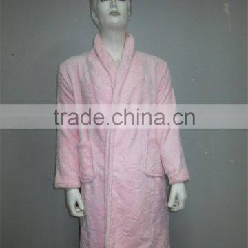 Pink Color Burn Out Coral Fleece Bathrobe