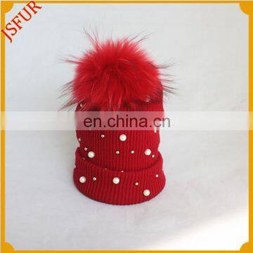 Fashion Knit Knitted Wool Bobble Hat With Pearl