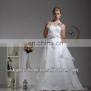 EB1257 Chiffon brace V-neck one piece dress with train chiffon wedding dress