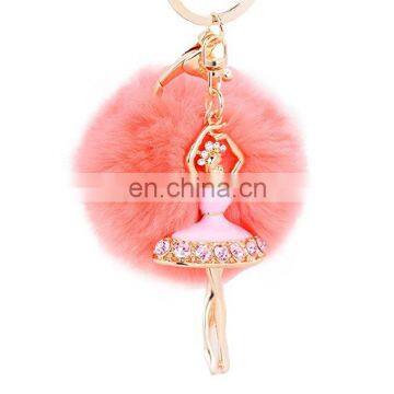 Angel ballet girl pom pom metal keychain