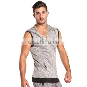 Bodybuilding Hooded Tank Top Cotton Men's Sleeveless Zipper Solid Compression Waistcoat Gym Active Wear T Shirt Casual Hoodies