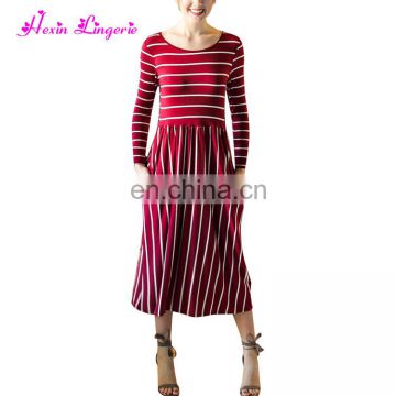 Paypal Accept wine red autumn o neck seamless lady alibaba fashion dress with pocket