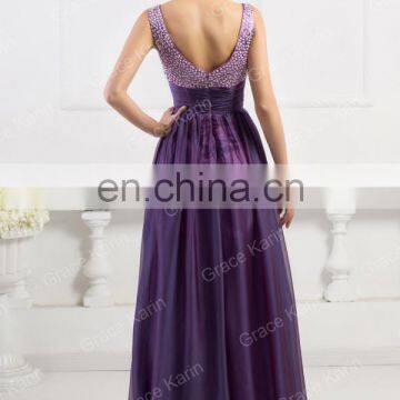 Newest Grace Karin Long Chiffon Beaded Elegant Purple Evening Dresses 2015 CL4104-4 photo-3