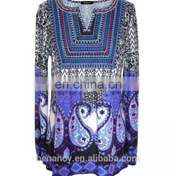 Stock Exotic Embroidery Long Sleeve Blouse Ethnic Paisley Printed Women Top photo-4