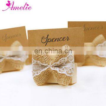 Wedding Souvenirs Retro Burlap Lace Bow Place Card Holder Wooden Place Card Holders Parties Rustic Shabby Chic Cottage