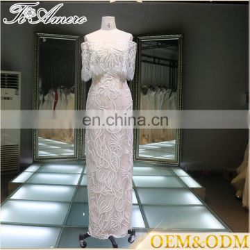 Wholesale new fashion design strapless eyelash lace elegant luxurious evening dress