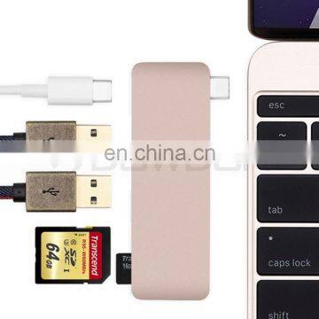 Aluminum Multi-Port Adapter Type-C USB 3.0 5 in 1 Combo Hub With USB-C Charging Port,2 USB 3.0 Ports, SD/Micro Card Reader photo-2