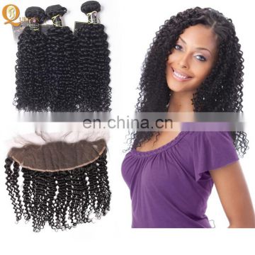 Machine Made Hair Weft Frontal Lace Closure With Bundles Raw Indian Virgin Hair Curly