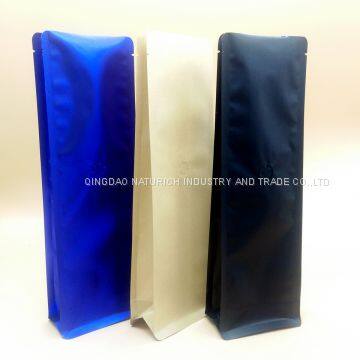 stock matt blue/kraft/black/silvery quad seal coffee bag 400-500g