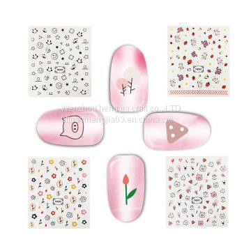 New design 2D nail sticker bear cute cat floral flower line word Self Adhesive Nail Art Sticker