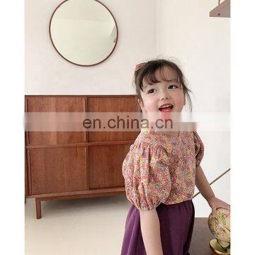 X1230/Floral High Quality Kids V-neck Short Sleeve t Shirt Summer Latest Design Sweet Elegant Kids Top