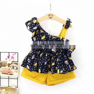 Summer Short Set Girls Outfit One Shoulder Top Children Wear Kids Clothes