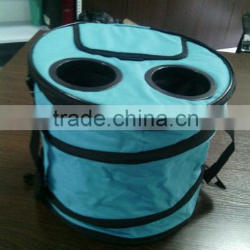 foldable top opening pop-up cooler bucket with two cup holders