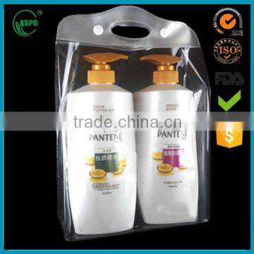 alibaba china supplier portable PVC shampoo bag with die cut handle on top