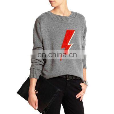 Женский свитер из серого Cashmere, выполненный методом интарсии с индивидуальным дизайном photo-2