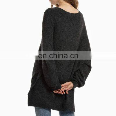 Свободный свитер из cashmere wool с открытым вырезом на груди, опущенными плечами, длинными крыловидными рукавами, неуклюже ступенчатым ниском для полных женщин photo-4