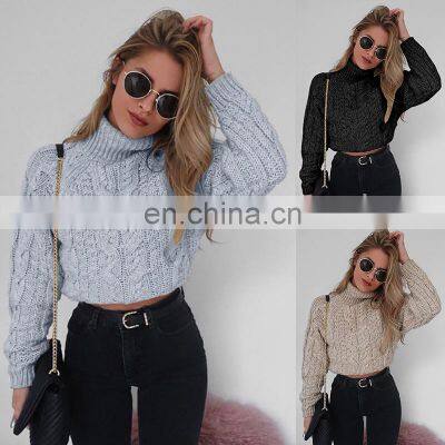 Winter Fashion Women Casual Turtleneck Pure Color Knitted Crop Top Sweater photo-2