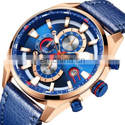 Mini Focus MF0202G Sport Men Quartz Watch Analog Chronograph Water Resistant Fashion Leather Mens Wrist Watches Luxury