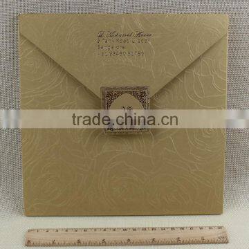 2016 Wholesale Newest Royal Gold Foil Square Design Pocket Wedding Invitations