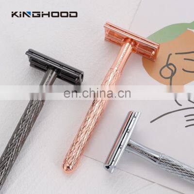 Gift Box Hotel Hair Removal Cosmetics Daily Use Purple Metal Safety Razor Kinghood Best Double Edge Shaving Razor for Women photo-2