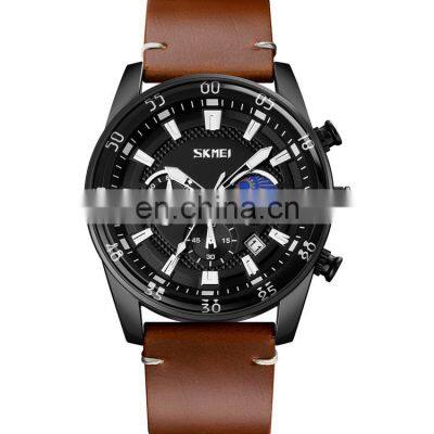 Custom Logo 9249 SKMEI Luxury Men Watch Leather Band Wholesale Fashion Wristwatch Quartz Time Piece Waterproof photo-4
